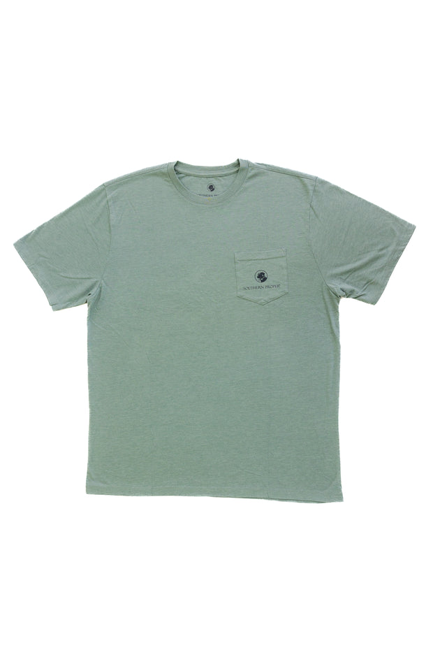 A Right Make & Model SS Tee with a pocket on the front made from Southern Proper signature Peruvian fabric.