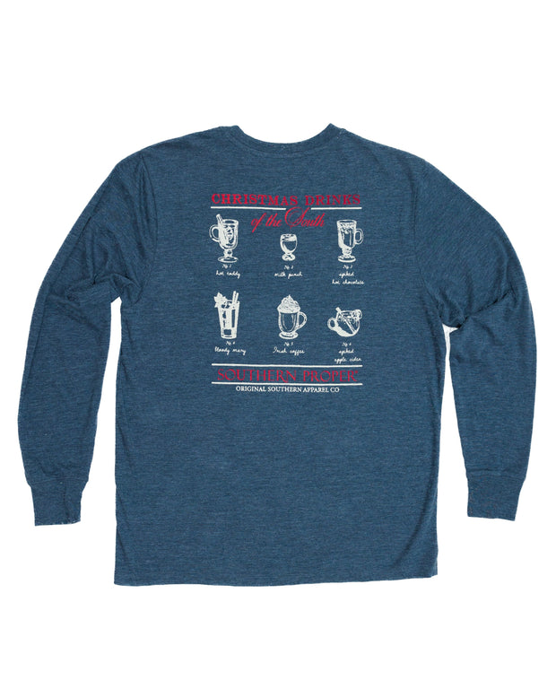 This Christmas Drinks LS Tee: Navy is made of Peruvian cotton and features a printed logo.