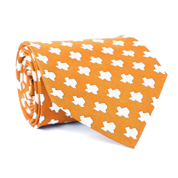 Texas Gameday Tie: Burnt Orange with white cross pattern on a white background.