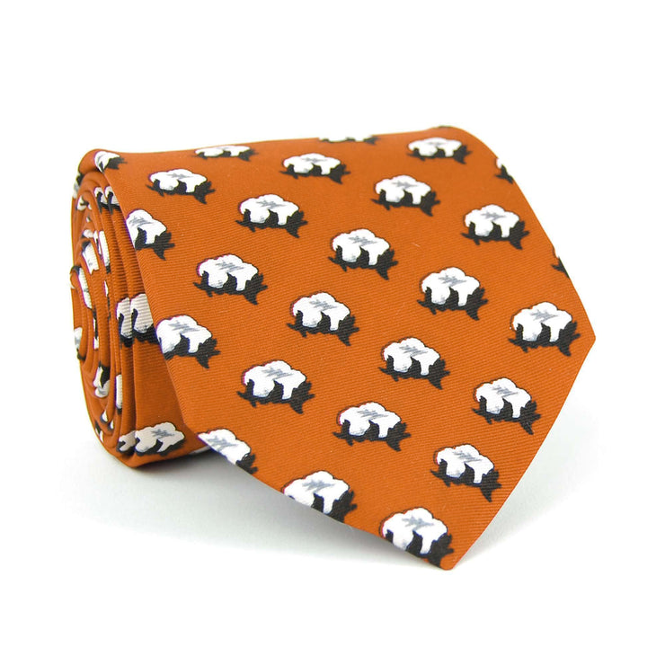 A Cotton Boll Tie: Burnt Orange with black and white zebras on it, perfect for the Cotton Pickin' Gent or Southern Proper style.