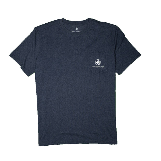 A Southern Proper Line Lab SS Tee made with a Peruvian cotton blend, featuring a white logo.