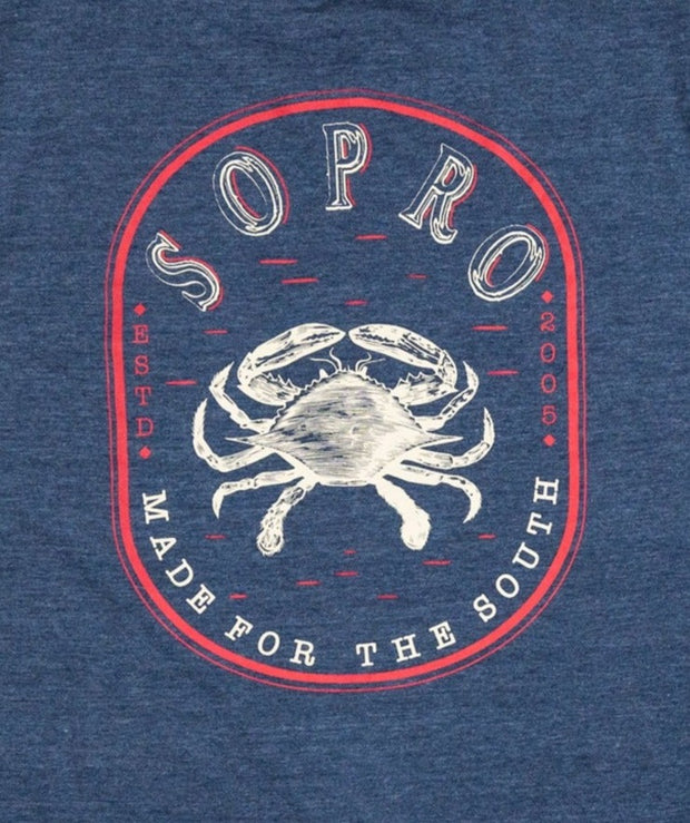 A SoPro Crab SS Tee made from Peruvian cotton blend, featuring the word "sopro" designed exclusively for the south.