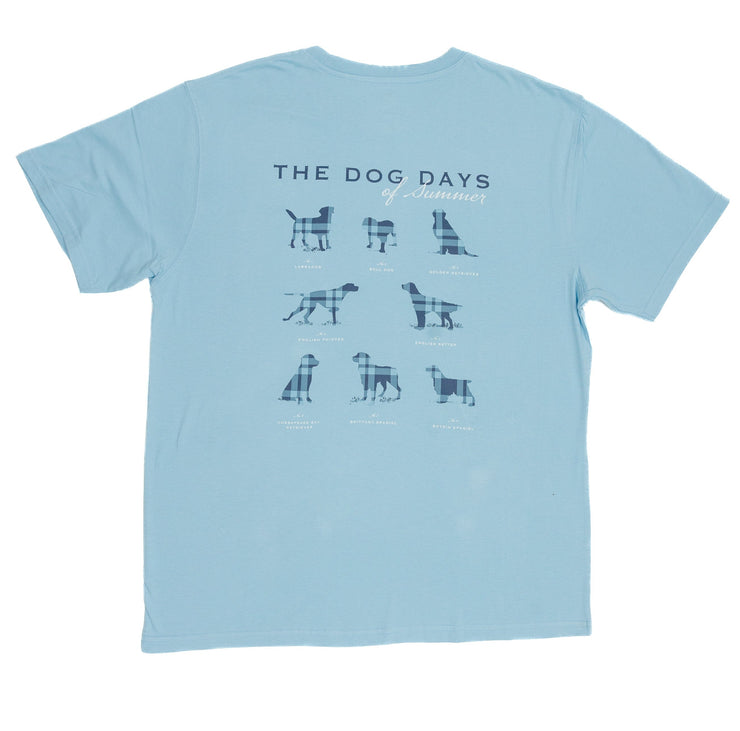 The Peruvian Cotton Dog Days Tee: Oxford Blue features a printed front pocket and minimal shrinkage.