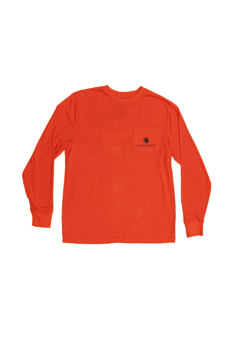 The Lovely Weather LS Tee: Cardinal from the Holiday Tee Collection has a printed logo on it.