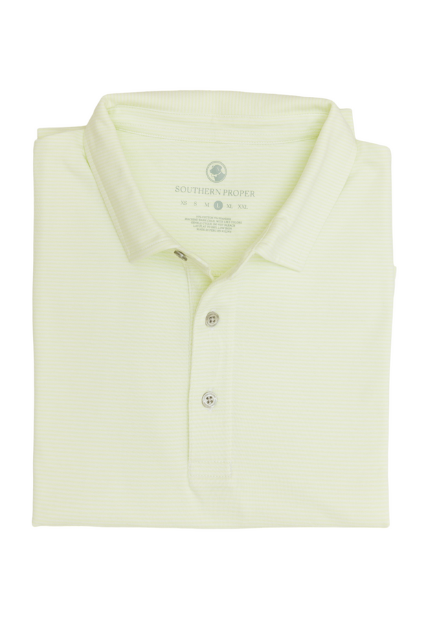 The lightweight Tensaw Stripe Polo men's yellow polo shirt is on a white background.
