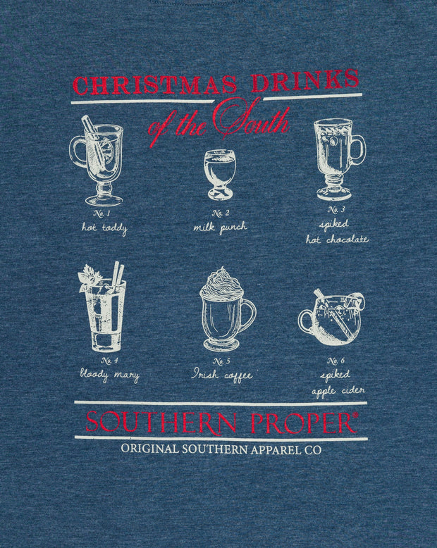 Christmas Drinks LS Tee: Navy printed logo tee.