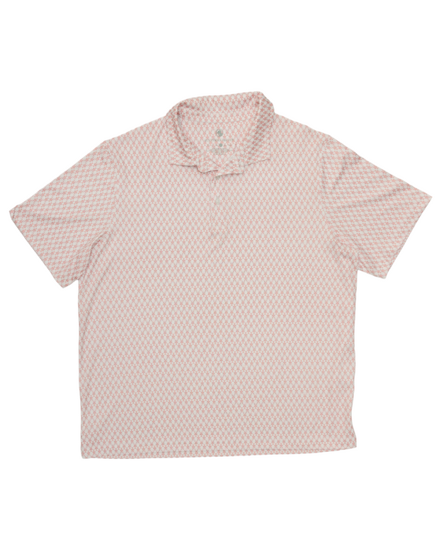 The women's pink and white Crawfish Printed Performance Polo shirt.