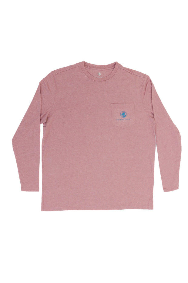 A pink The Original Gameday LS Tee - Muscadine with a blue pocket.