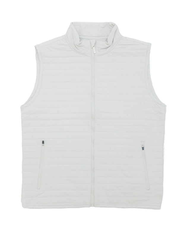 Sentence with Product Name: Quilted Field Vest in white, featuring polyester insulation, set against a white backdrop.