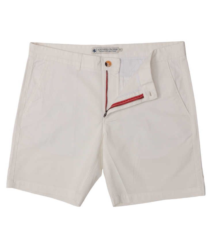 The men's white chino shorts are made of cotton and feature a Bluff Short: White inseam.