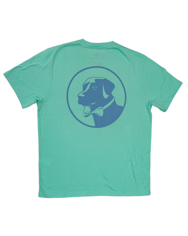 A green Original Logo SS Tee with a blue dog on short sleeves.