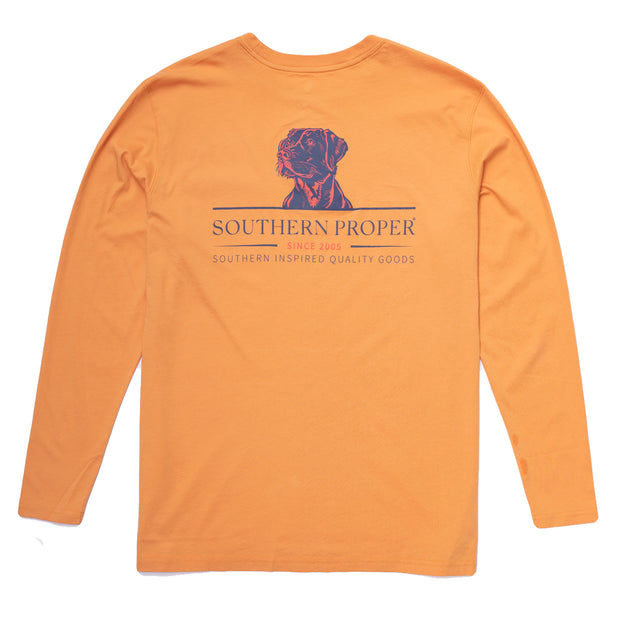 A Proper Crest Long Sleeve Tee with a printed dog logo on the front.
