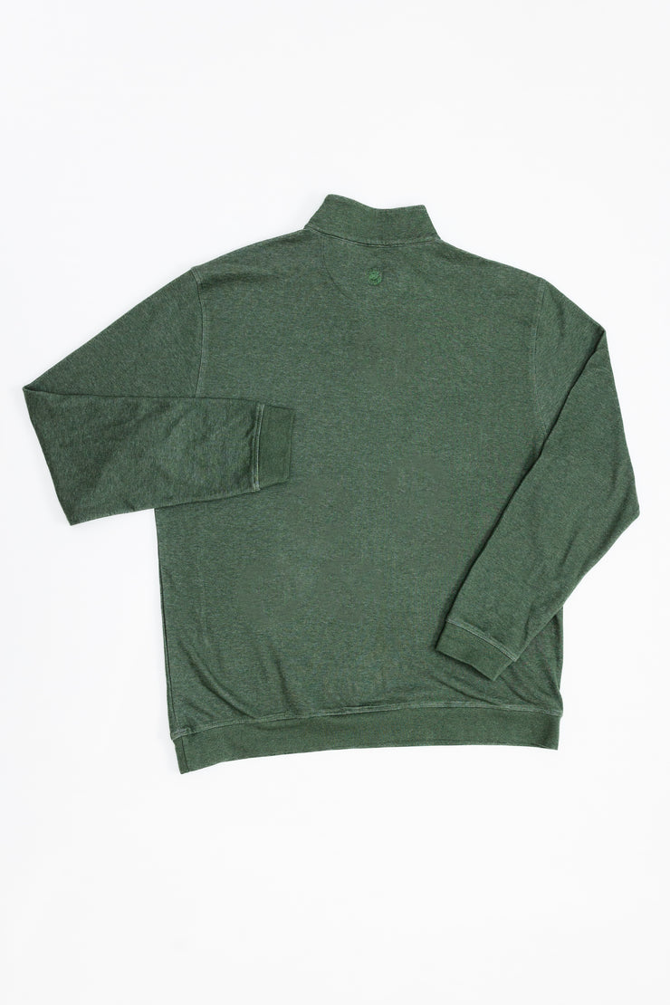 A Canal Quarter Zip sweatshirt in green on a white background.