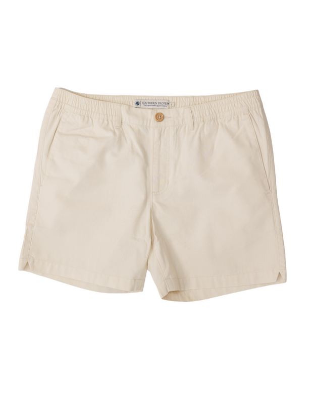 The Southern Proper PC Short: Stone in beige, featuring an elastic waist.