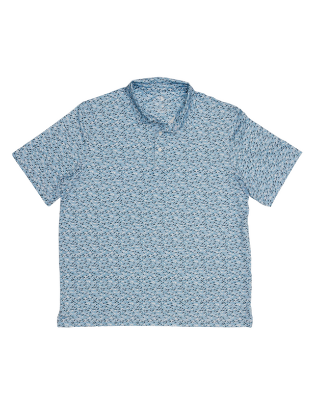 A School Printed Performance Polo with moisture-wicking technology and a proper fit.