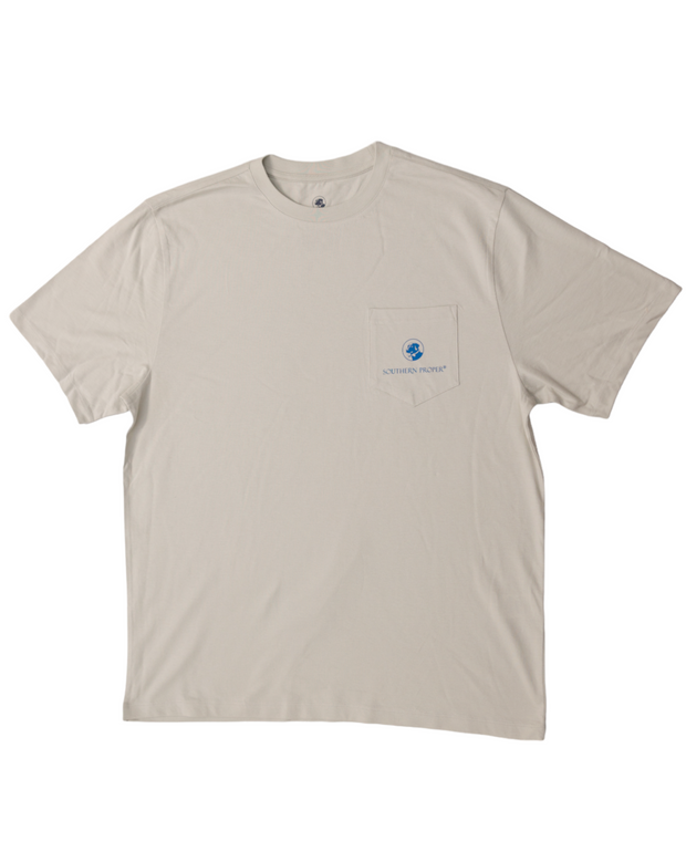 A SP Fishing Charter SS Tee with a blue logo printed on the front.