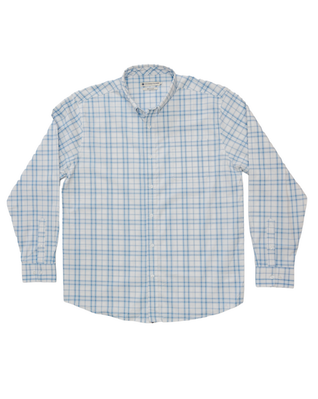 A Mardi Gras-inspired Royal Woven Shirt on a white background.