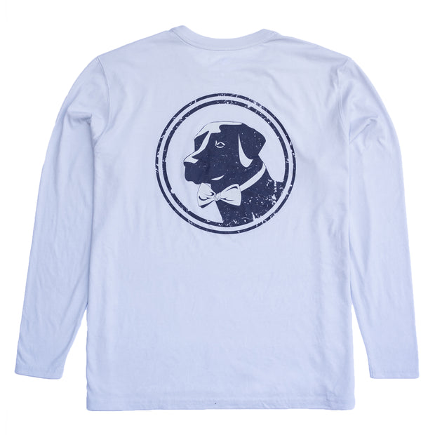 An Original Logo LS Tee with a dog's head Printed on the front pocket.