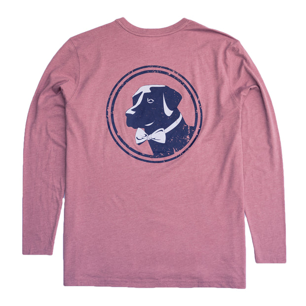 An Original Logo LS Tee with a dog on it and a printed logo.