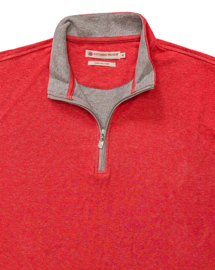 A men's red and gray Canal Quarter Zip.
