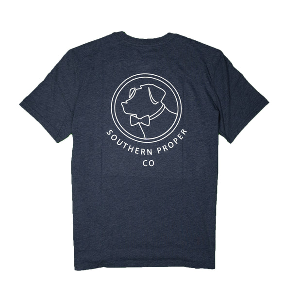 A Southern Proper Line Lab SS Tee with a white logo on it.