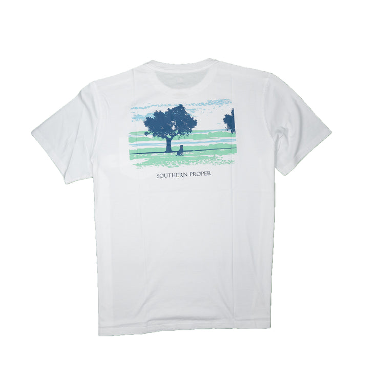 A Southern Proper River Dog short sleeve tee with an image of a tree.