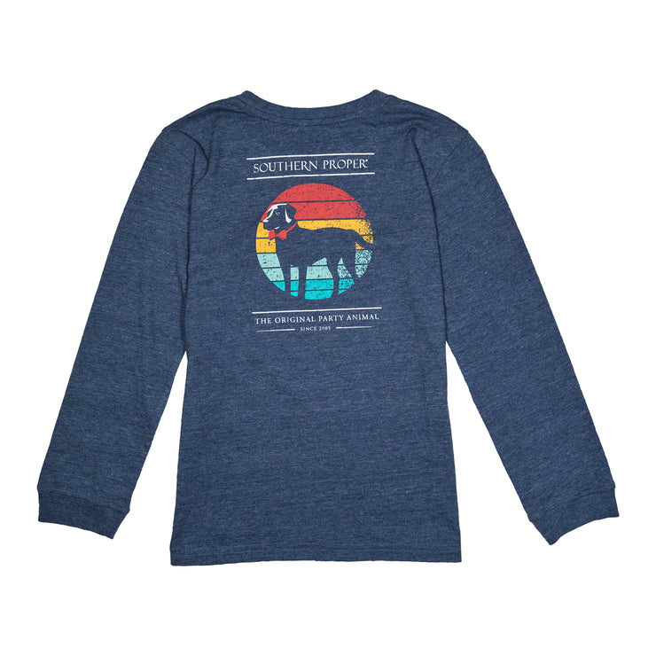 A boys' long sleeve crew neck t-shirt made from Peruvian Cotton with an image of a goat.