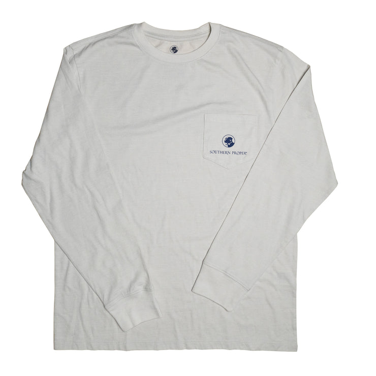 A white More Southern LS Tee with a printed logo.