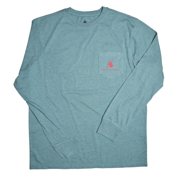 A More Southern LS Tee with a red printed logo.