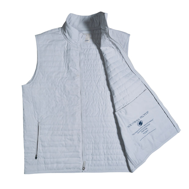 Southern Proper's Quilted Field Vest for men is perfect for the golf swing with its white color.