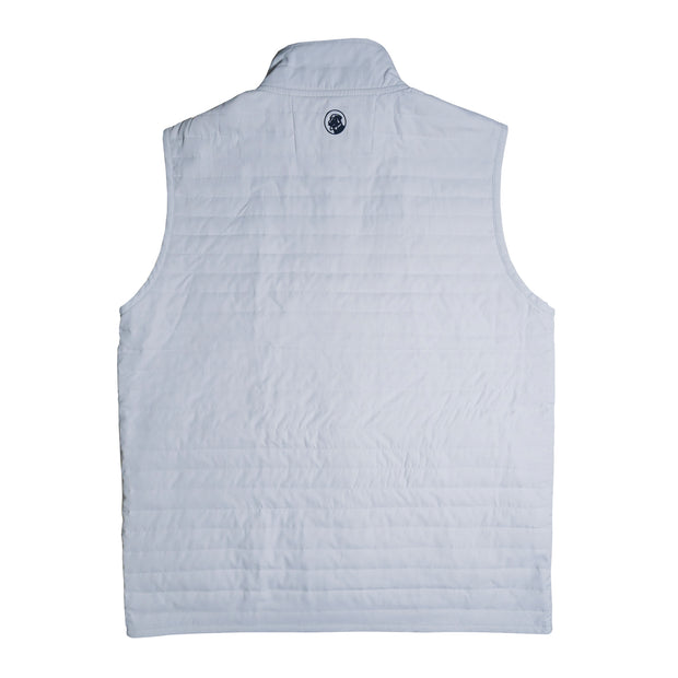 A Quilted Field Vest with a logo on the back.