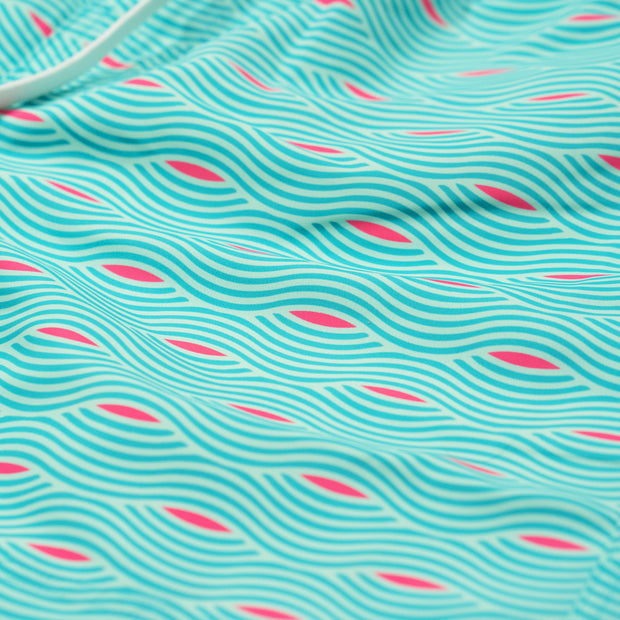 A close up of the Southern Swim 5.5" Retro Wave turquoise and pink wavy pattern.