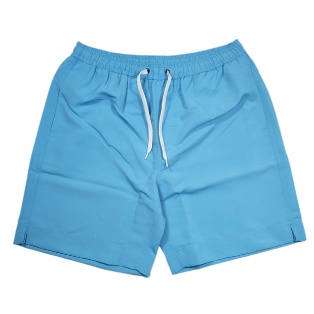Southern Swim's Solid men's blue swim shorts on a white background with an elastic waistband.