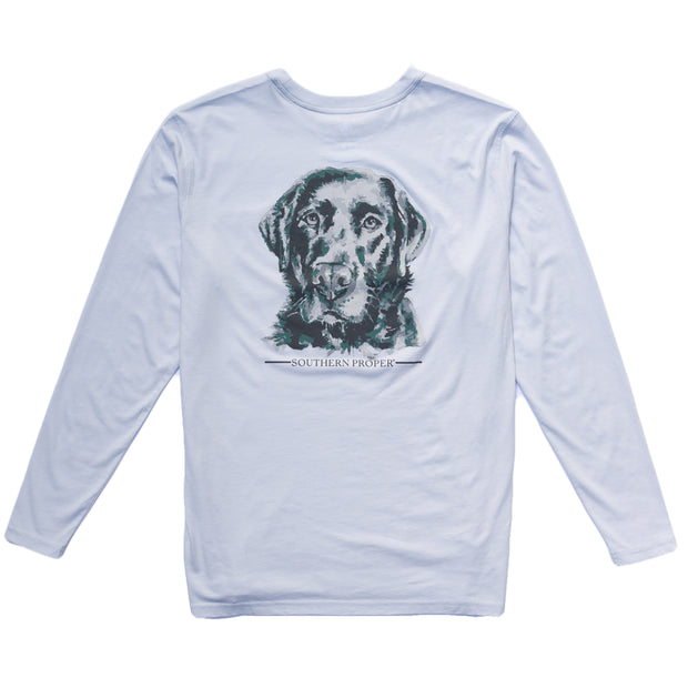 A Good Boy Long Sleeve Tee with a printed image of a dog on the front.