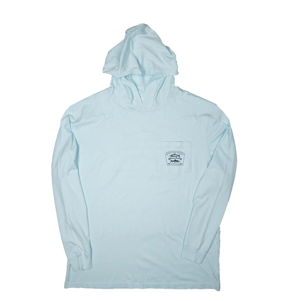 A soft light blue Hoodie Tee: King & Ghost with a logo print.