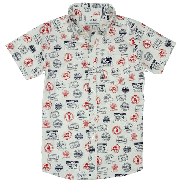 Southern Proper - Boys - Social Shirt: Beach Stamps