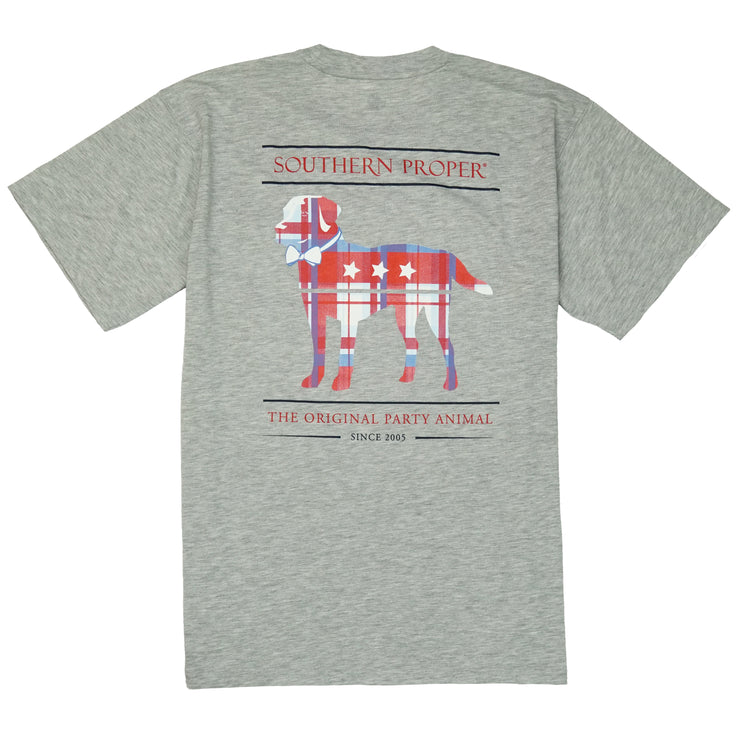 Southern Proper - Madras Party Animal Tee: Heather Grey