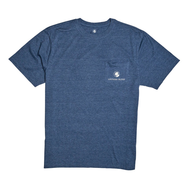 A SoPro Crab SS Tee made of a Peruvian cotton blend, featuring a blue t-shirt with a white logo on it.