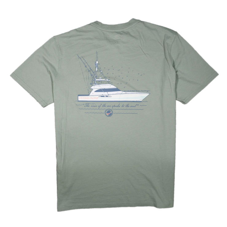 A Voice of the Sea green short sleeve tee.