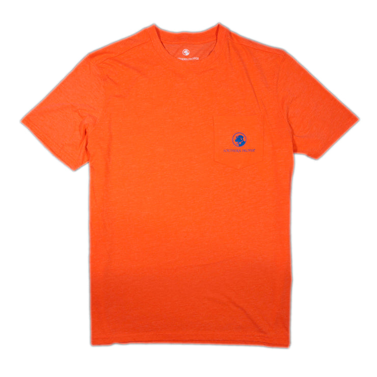 A men's Paradise Found SS Tees with a printed logo.