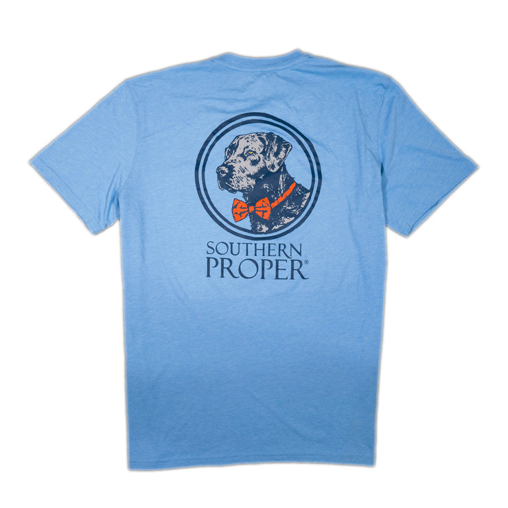 A light blue Sketch Lab SS Tee with an image of a dog wearing a bow tie.
