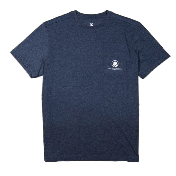 A navy Short Sleeve Tee: Proper Marlin with a printed white logo.