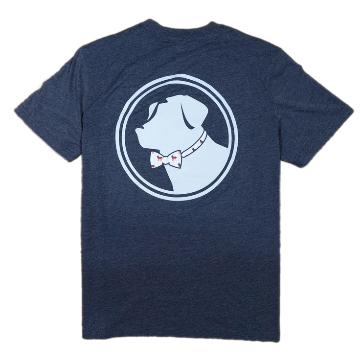 A navy crew neck tee with the Original Logo PA Pattern - SS Tee, made of soft peruvian cotton blend.