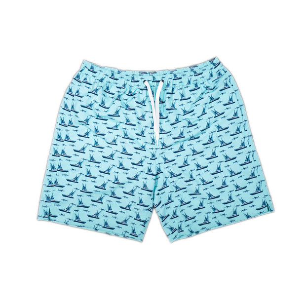 A Southern Swim 7.5": Chasing Blues with a blue and white pattern, perfect for a day on the boat or shore.