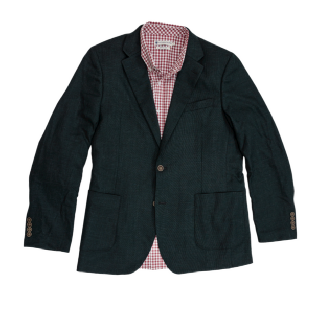 A Gentleman's Jacket: Gravier with a red checkered shirt, showcasing contrast details.